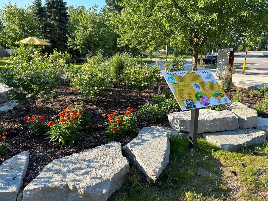 Image of bee  garden with plaque.