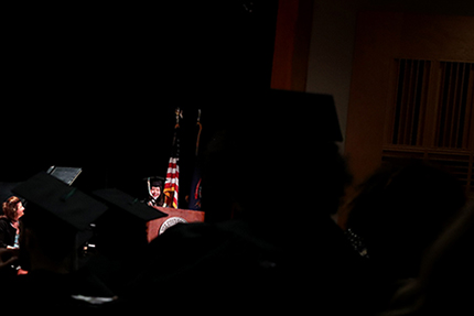 Ya-Yun Hu addresses her peers June 20, 2019 during the Adult Transitions Pathway' Student Recognition Ceremony, honoring those who have completed the GED Pathways program since July 2018.